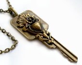 Key to His Heart Necklace - Key Pendant Handmade Jewelry - Key Necklace - Eco Friendly Recycled