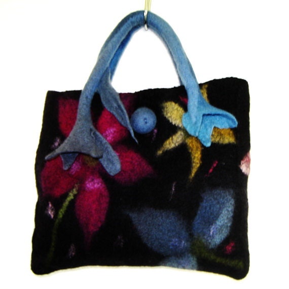 Felted Bag Purse  Flowers Small Handbag Felt Wool