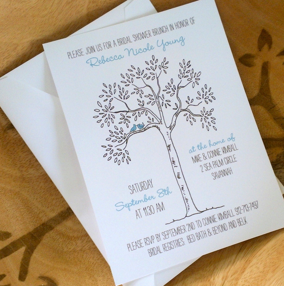 Love Bird Bridal Shower Invitation - Tree Themed Wedding - Something Blue or Pick Your Colors