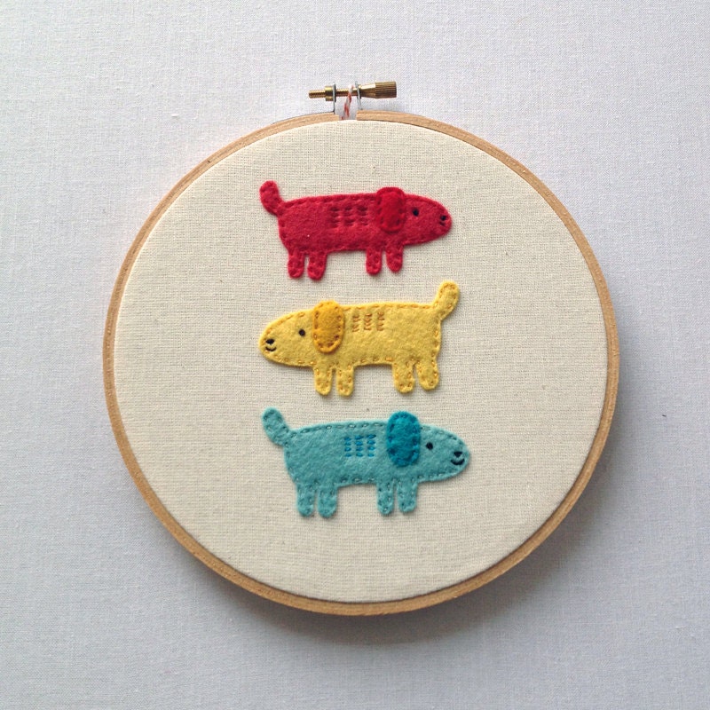 Primary Pups - Hand Embroidered Wall Art