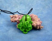 Green Octopus Necklace, Handmade Polymer Clay Jewelry