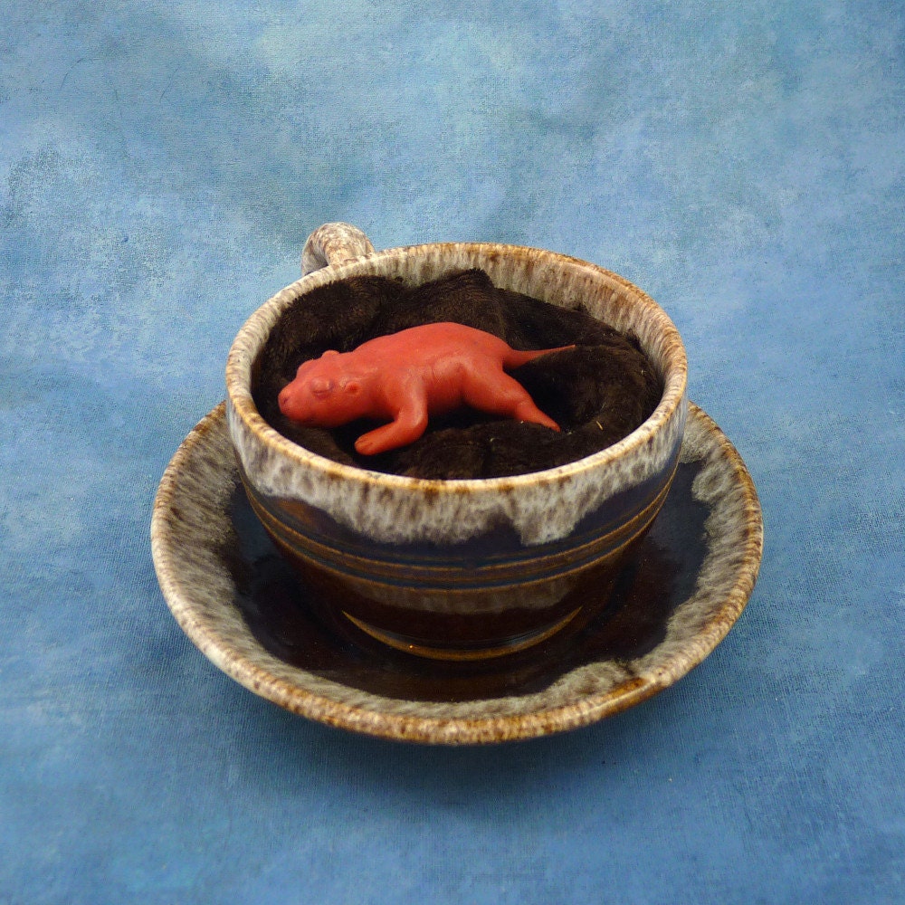 Teacup Baby Rat, Original Polymer Clay Rodent Sculpture