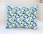 lumbar cushion cover blue teal lime green grey dots, 12 x 16  inch spots decorative pillow cover