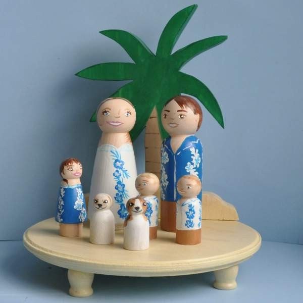 Wedding Cake Topper - Theme Wedding Cake Topper (Plus 5 Wooden Peg Dolls, kids or Pets)  - Completely Custom