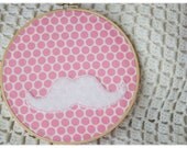 Mustache and Pink Polka Dot Embroidered Wall Hanging