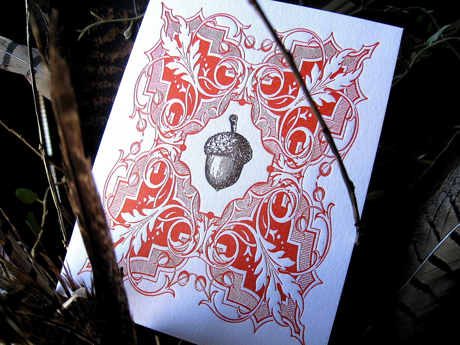Letterpress Thanksgiving or Autumn Acorn Greeting Card