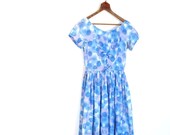 Vintage 50s Dress / Polka Dot Dress / 1950s Dress / Blue Bubbles / XS