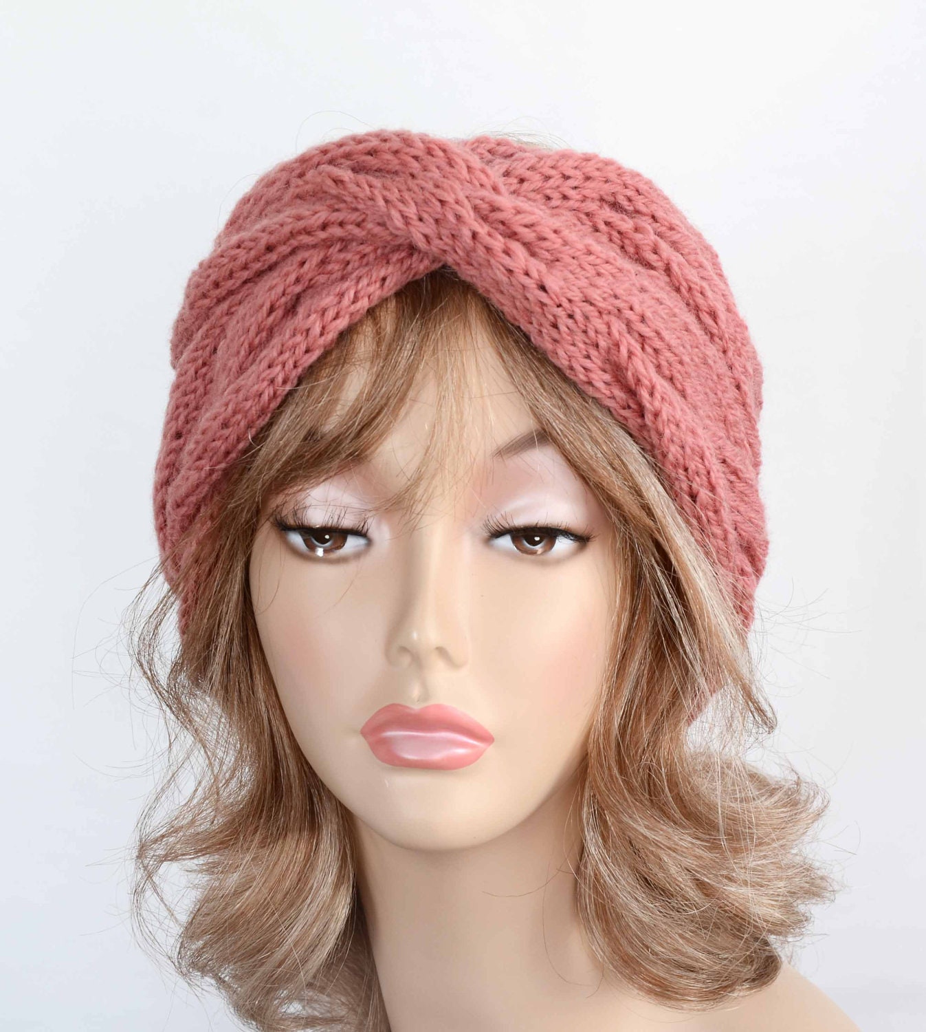 Knit Turban Headband in Antique Rose Color