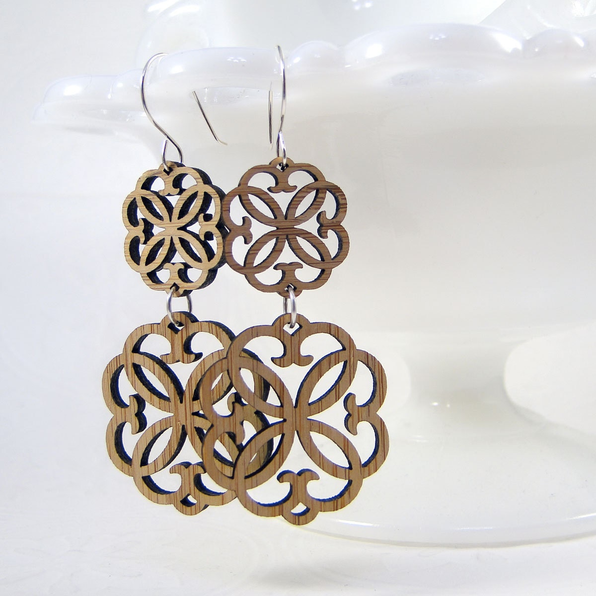 Double Rosette Earrings in bamboo