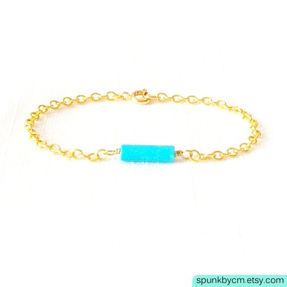 Turquoise Magnesite Gold Chain Minimalist Bracelet - Tube