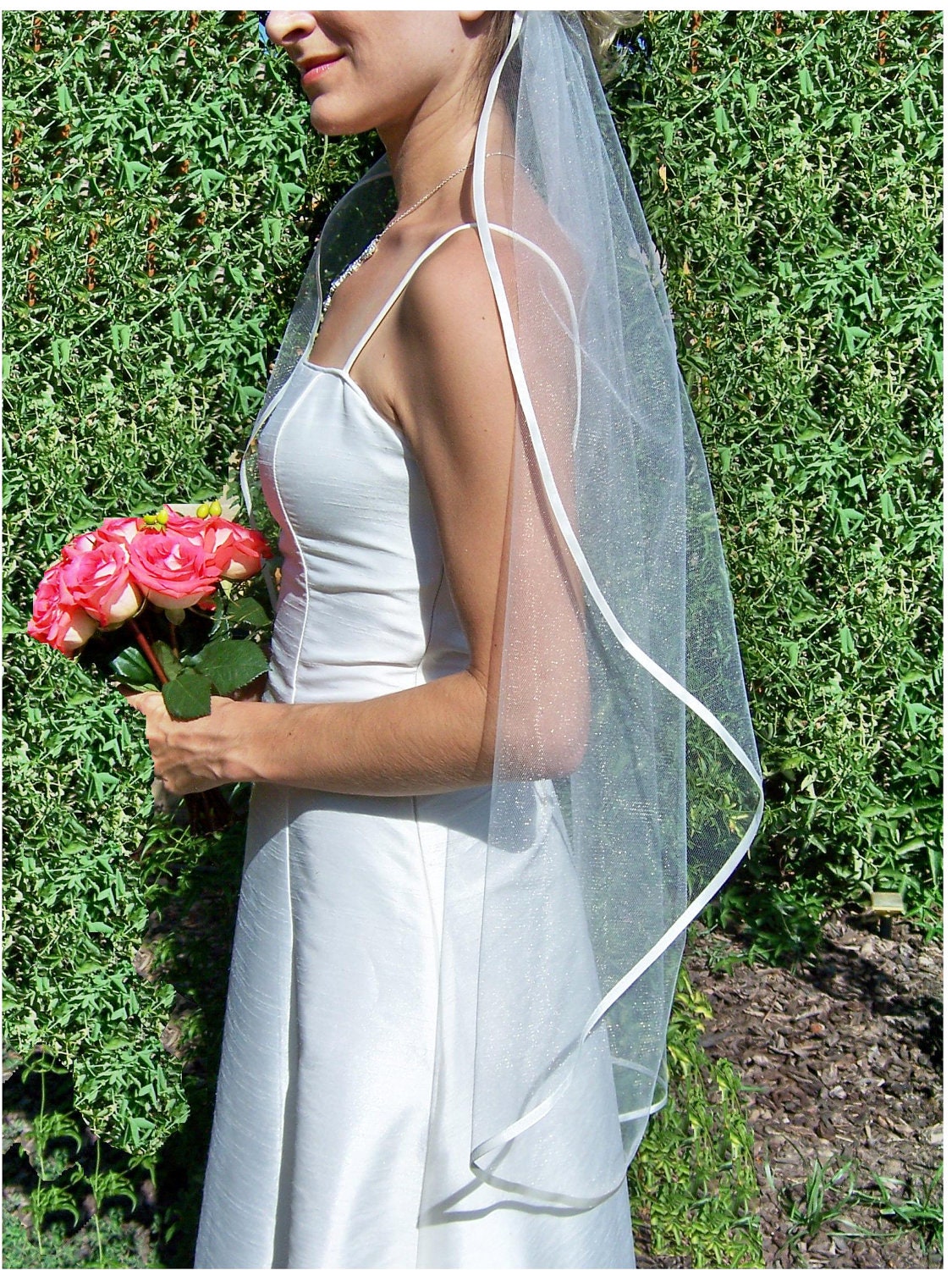 SALE, Fingertip Veil Ribbon Edge, Single Layer, 1 Tier, Satin Ribbon Edge ANY COLOR