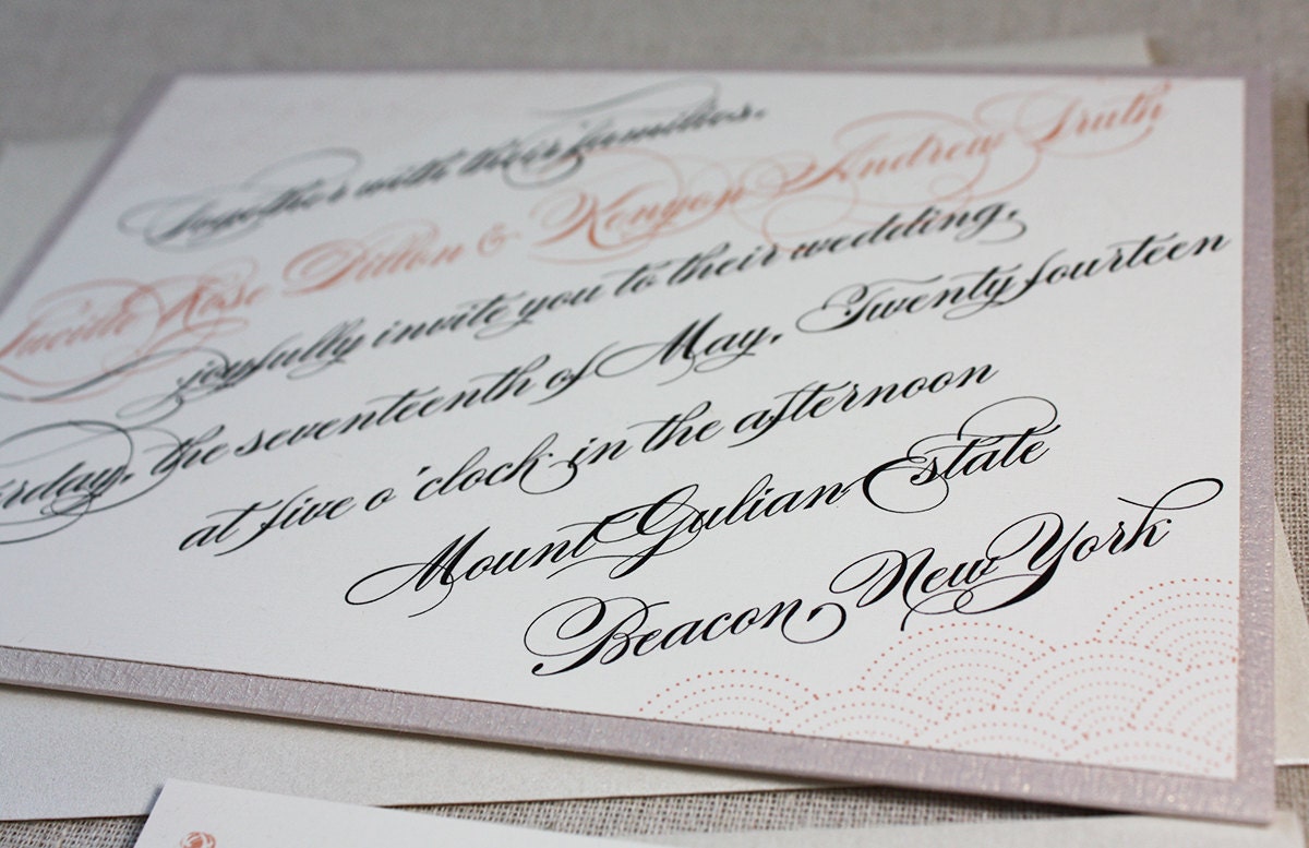 Elegant Slanted Script Wedding Invitations, The Lucy, 50 sets with pockets and eco-friendly materials