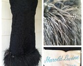 VINTAGE 60s ostrich FEATHER and VELVET cocktail sheath dress