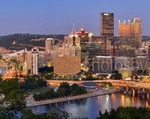 Pittsburgh Skyline at Dusk Sunset BORDERLESS COLOR or BW 12x36 Panoramic Photo Poster Cityscape Standard Frame Size