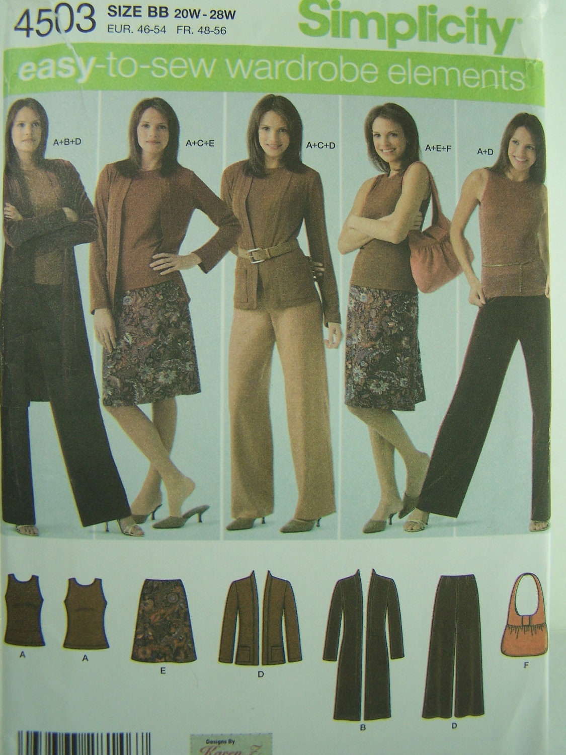 SALE Simplicity 4503 Sewing Pattern - Misses' Pants, Skirt, Bag, Cardigan and Top, Easy Sewing Plus Size Pattern