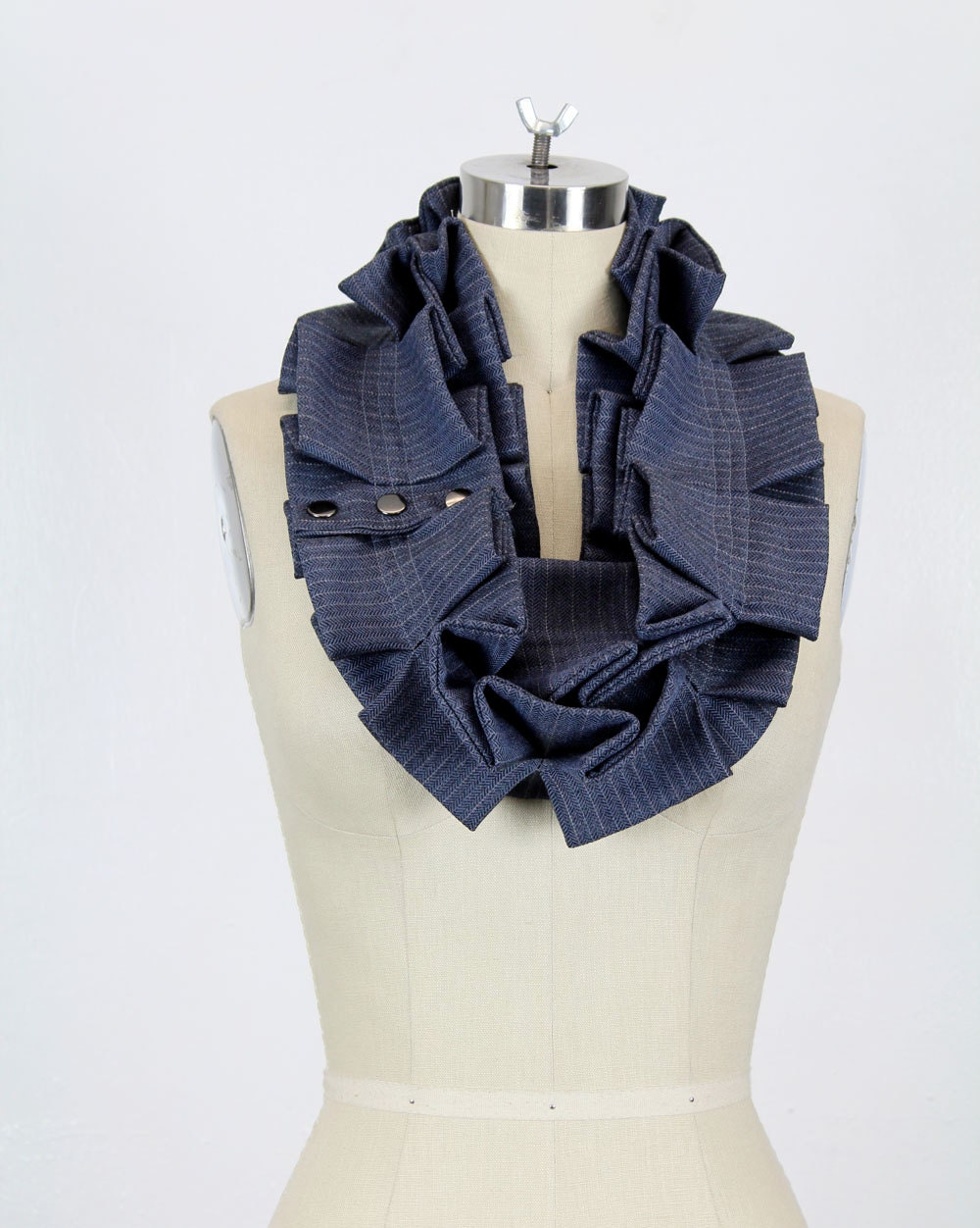 SALE KOMO Neck Garland Scarf Pinstriped in Blue White Pinstriped