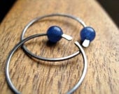 small hoop earrings in blue stones. unisex jewellery. dark silver earings. mens jewelry. splurge.