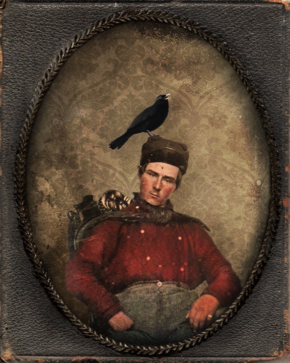 Bird Print Decor Art Mixed Media Collage Victorian Portrait Photography 8x10 Print  - Harry and Floyd
