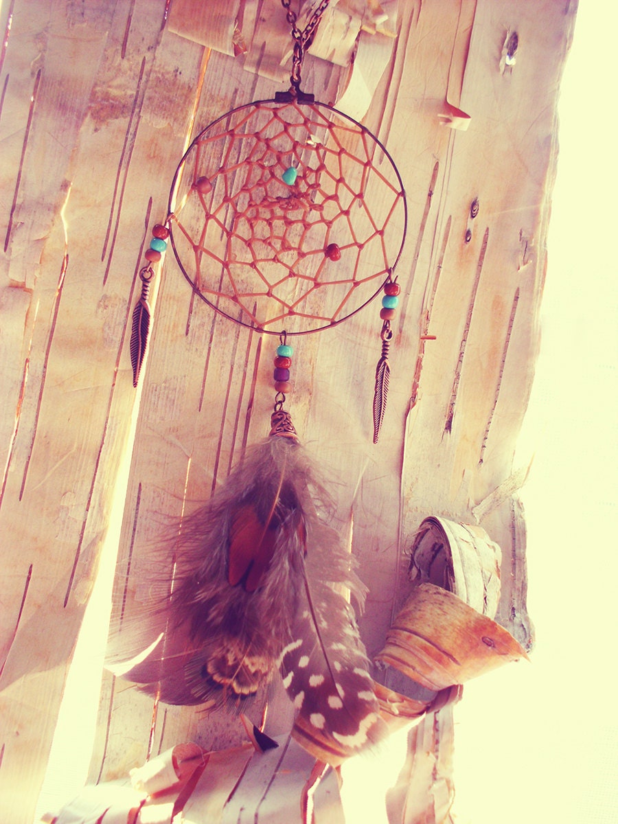 Copper Dreamcatcher Bohemian Necklace Boho Hippie Stone Tribal Gypsy Copper Twilight Dream Catcher Native American Inspired