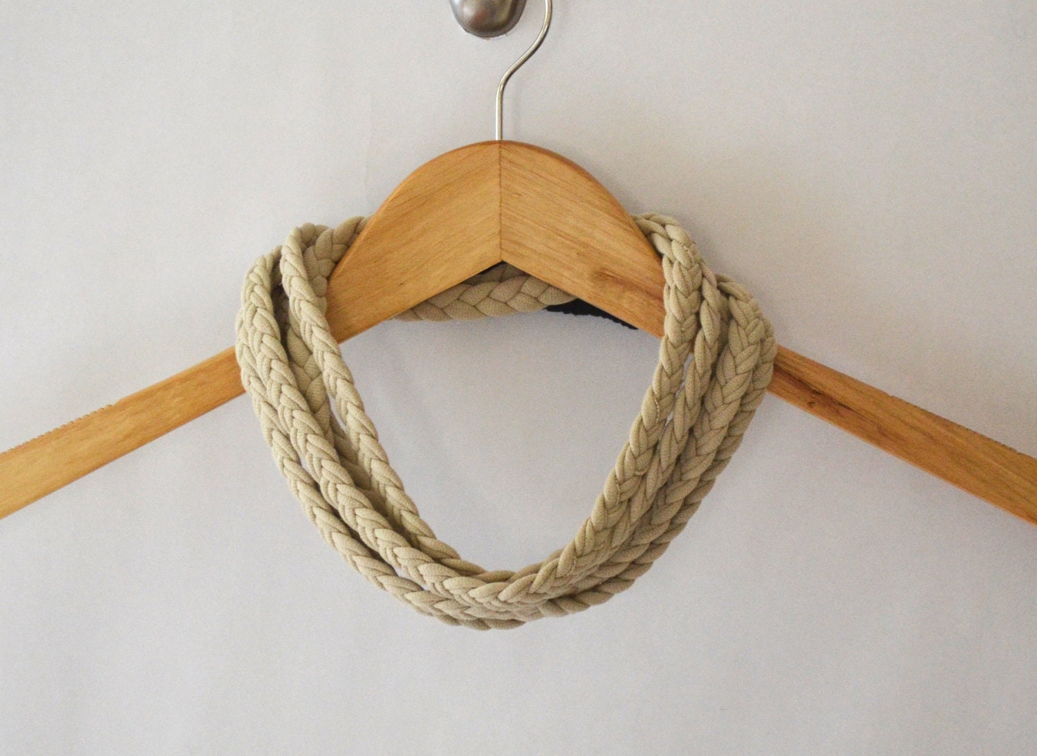 Braided t shirt scarf in Tan and Black