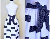 1970s Black and White Skirt/ Polka Dot Patchwork Skirt with Bow Belt/ Size Medium