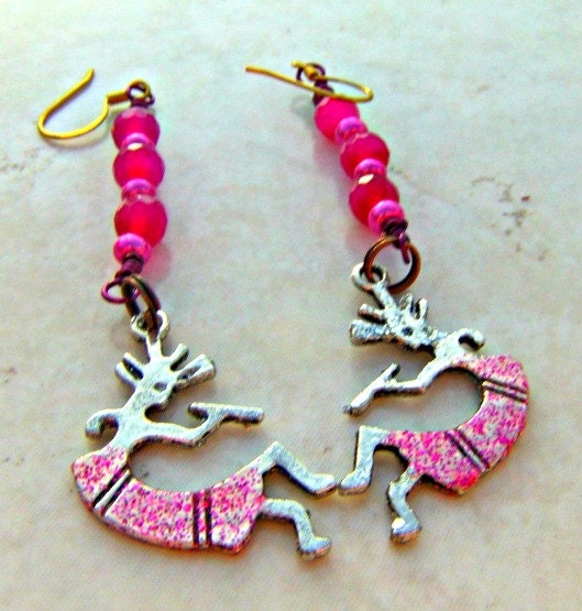 Kokopelli Charm Earrings Direct Checkout Beaded Woman Pink Black Friday Etsy - Lusmysticjewels