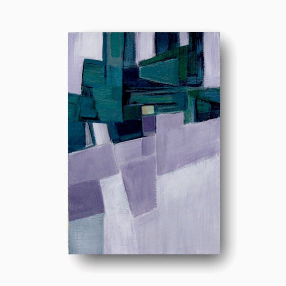 REFLECTIONS, Original Acrylic Painting Mid Century Modern Art, Small Abstract Painting, Purple & Green Art by Will Wieber