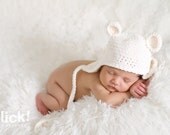 Newborn cream bear beanie with earflaps