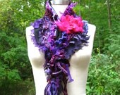 Cashmere purple black Scarf/ Neck warmer / Wrap with felted flower
