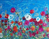 Abstract Flower Painting Original  Acrylic on 24x48x1 Canvas Heather Montgomery Art Modern Landscape