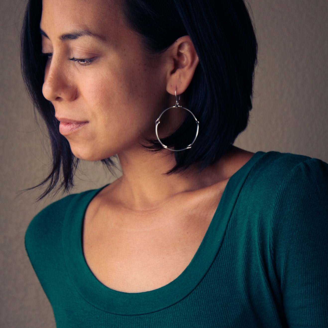 Unique sterling silver hoop earring design handmade of meticulously formed shapes, inspired by a beautiful rug pattern - "Sabine Earrings"