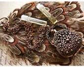 cordelia - ornate victorian treasure necklace - strangely romantic double chain necklace featuring fabulous antique brass purse pendant