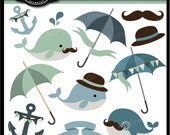Whale Tale Digital Collage Sheet Clipart for parties, stationary, invitations, scrapbooking