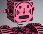 Robot Bobblehead Clock Op Art Hot Pink