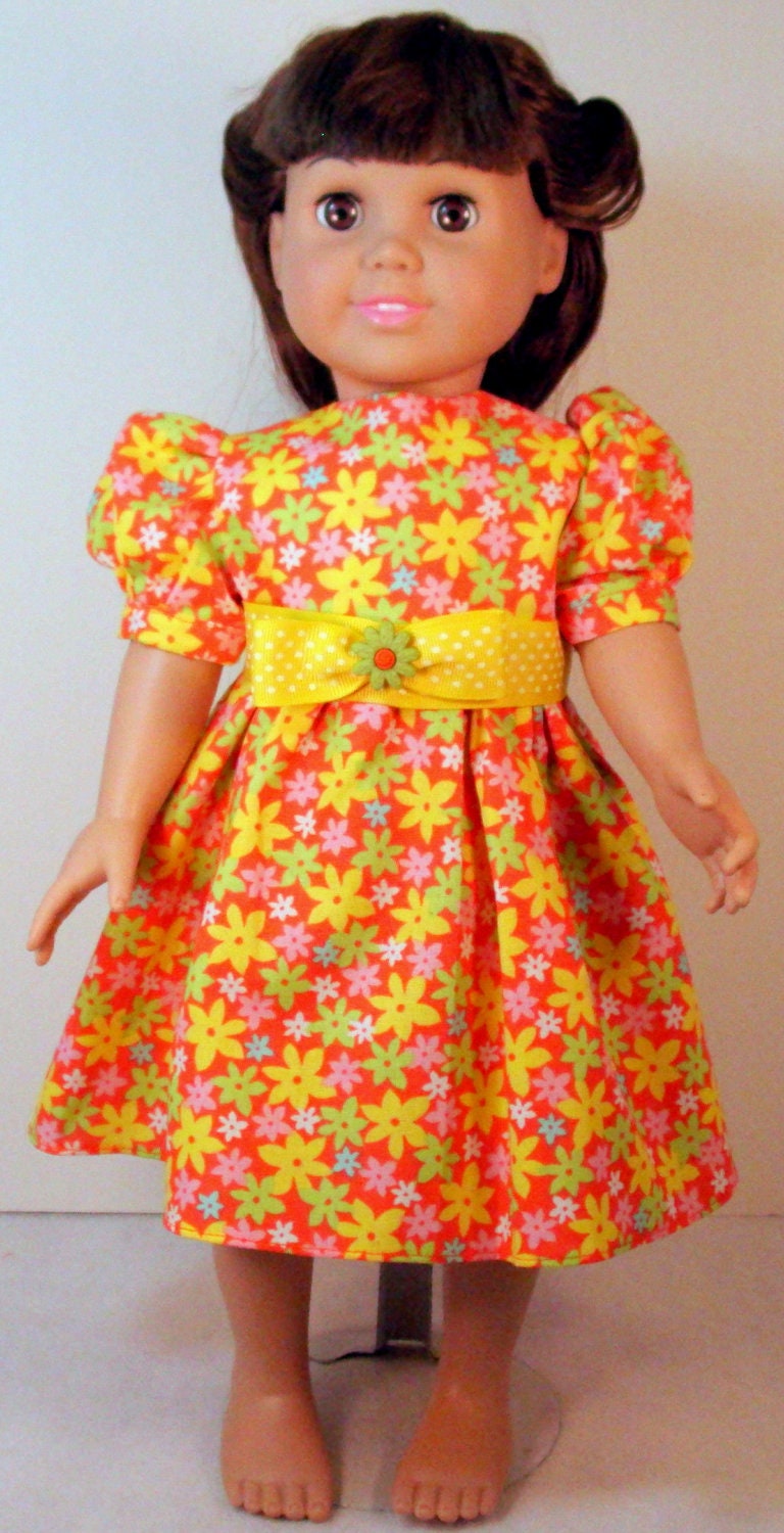 18 Inch Doll Dress - Orange Floral Print - Fits American Girl Dolls