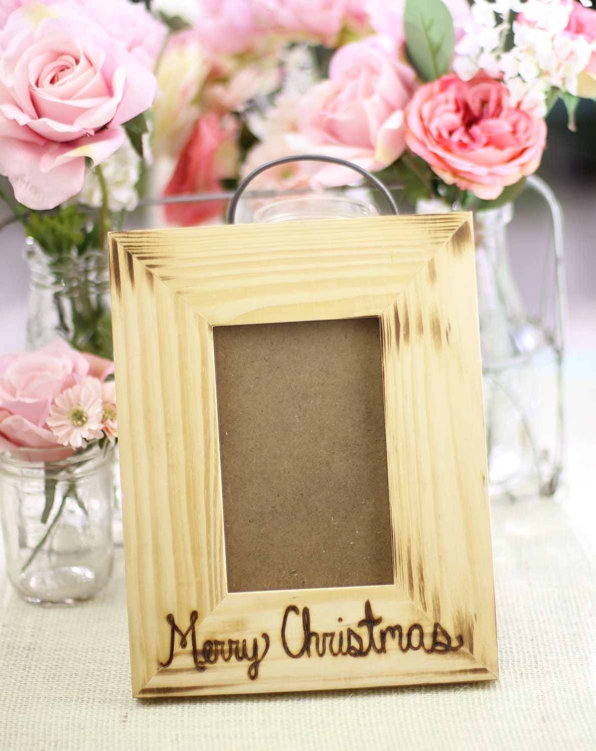 Merry Christmas Engraved Wood Frame Holiday Gift Present Eco Friendly Home Decor (item E20015)