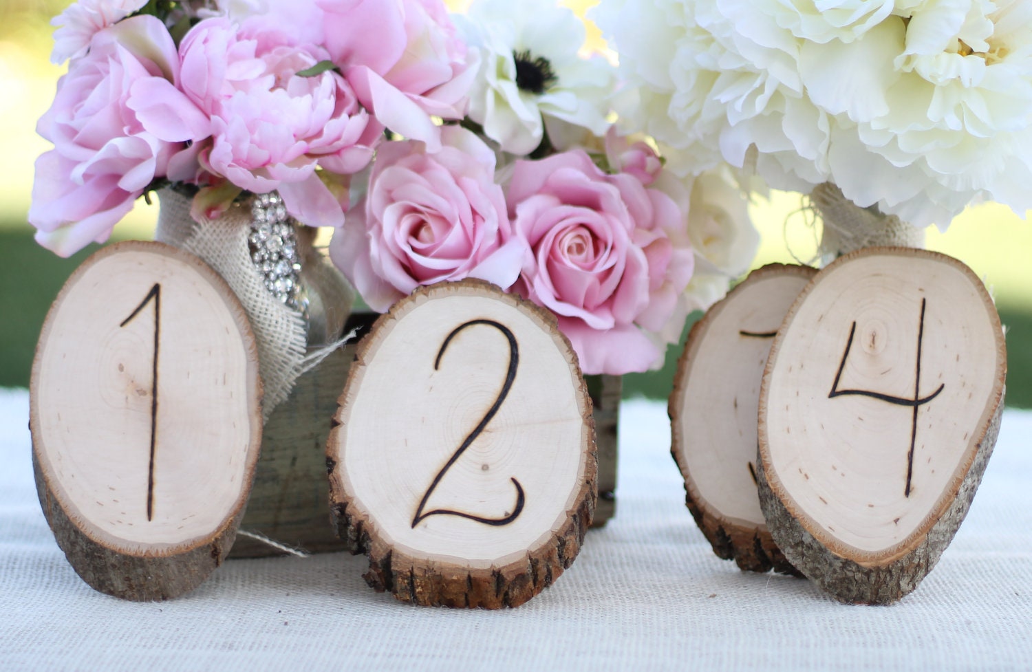 Rustic Table Numbers Tree Slices Natural Garden Shabby Chic Wedding Decor SET of 12