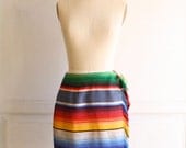 southwest serape fringe skirt . mini wrap skirt small