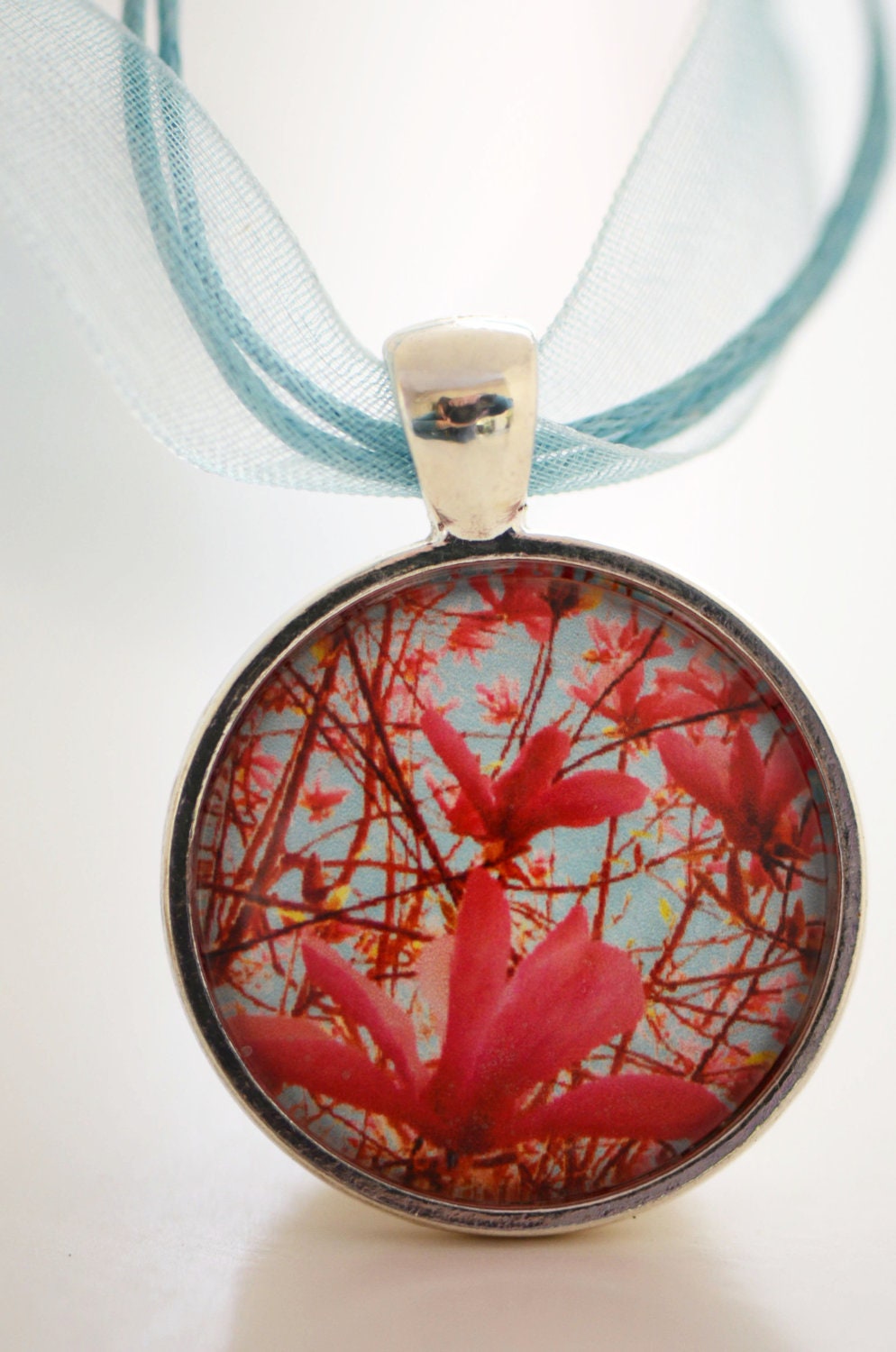 Magnolia Flower Photo Pendant Necklace titled Reverie by Hazel Berger