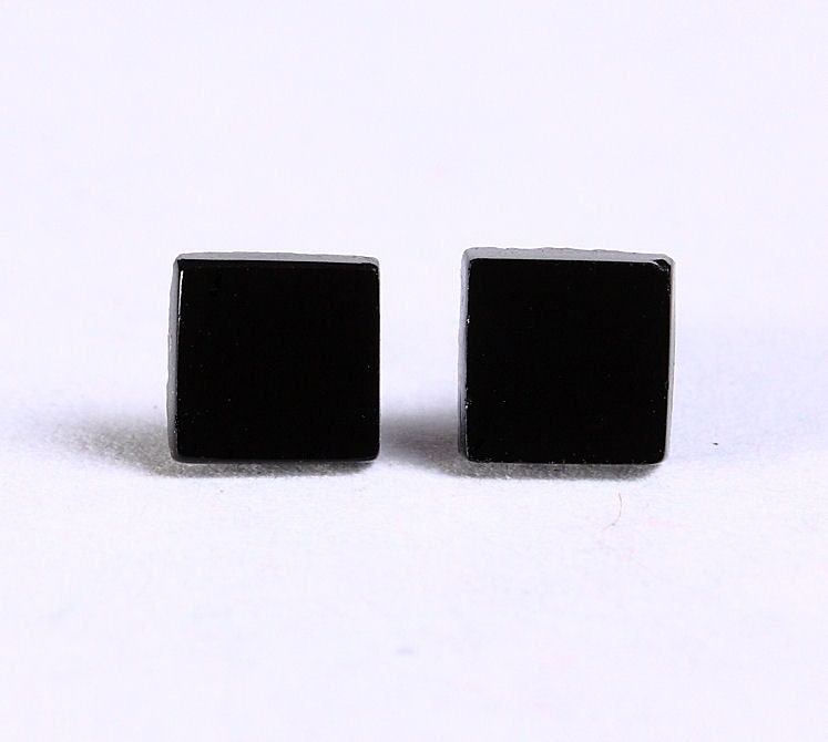 Petite black square hypoallergenic stud earrings (604) - Flat rate shipping