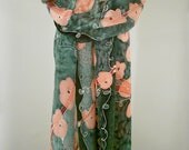 Peach and Olive Cherry Blossoms - Hand Painted Silk Scarf - CygnetSilks