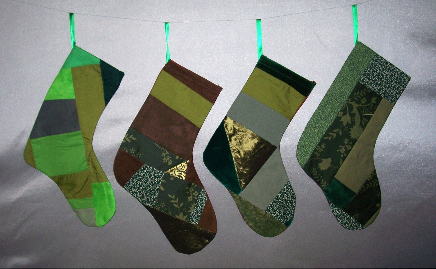 Choose 1 Patchwork Dark Green Christmas Stocking for Holiday Decor