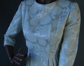 50s 60s Evening Dress Vintage Bridal Long Gown Ivory Damask 1960s Small Medium