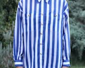 Blue & White Stripe Shirt w/Gold Buttons - M