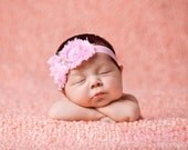 Vintage Inspired Shabby Chic Rhinestone Frayed Flower Rhinestone Center on Soft Stretch Headband-Baby Headband  Photography