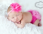 Chiffon Ruffle Bum Baby Bloomer Diaper Cover and Baby Girl  Headband Set In Pink- Choose your Size - Photo Prop- MY2LILPIXIES
