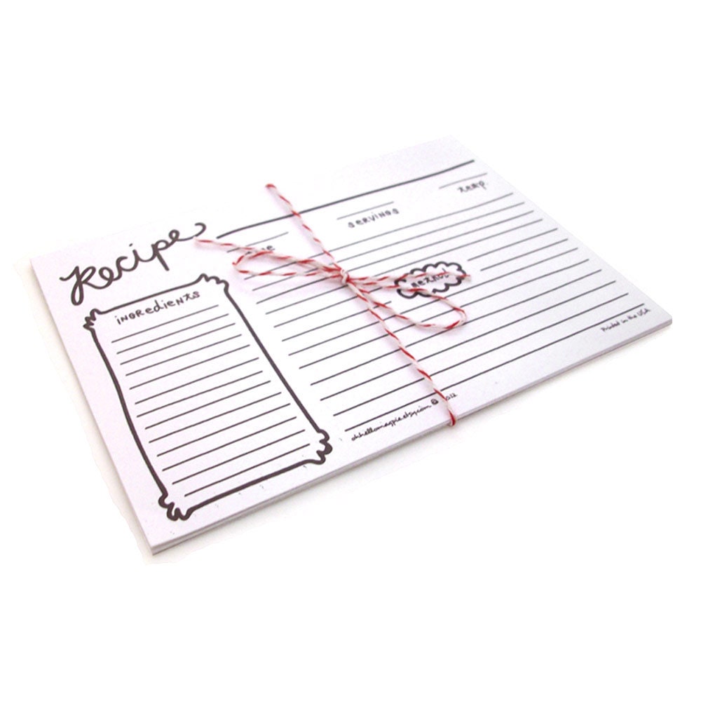Handmade Doodle Recipe Cards - Set of 6 - Custom Color