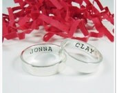 SALE -His and Her Promise Ring Set - Matching Promise Rings Sterling Silver Hand Stamped 4mm x 1mm ring set