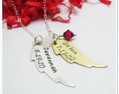 SALE -Hand Stamped Necklace - 2 Personalized Wings with Birthstones