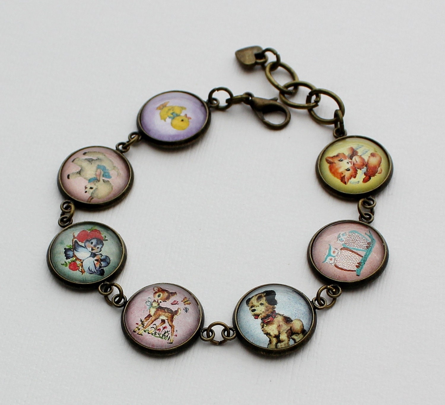 Cute Little Animals Bracelet. Retro. Owl. Kitten. Puppy. Birds. Deer. Gift for her under 30 usd